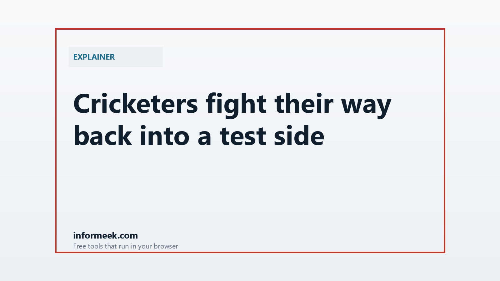How Cricketers Fight Their Way Back Into a Test Side