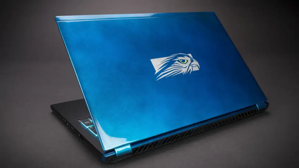 gaming laptop: Falcon Northwest TLX gaming laptop in cobalt clouds paintwork