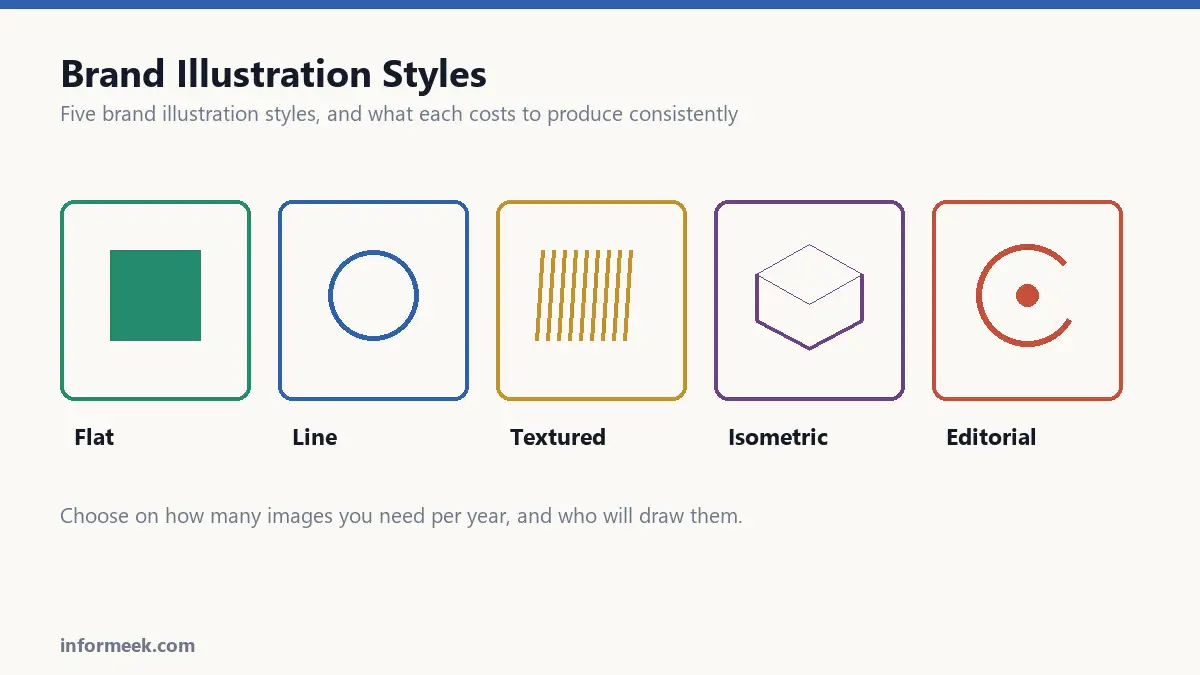 Five brand illustration styles shown side by side