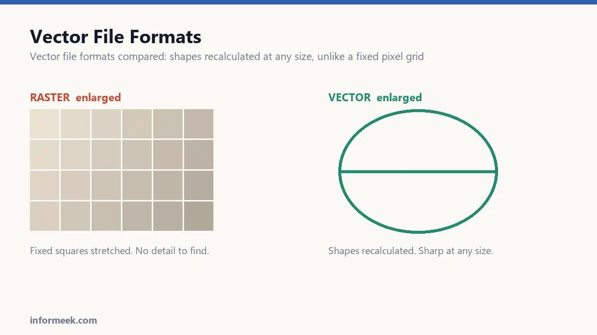 Vector file formats compared with raster, both shown enlarged