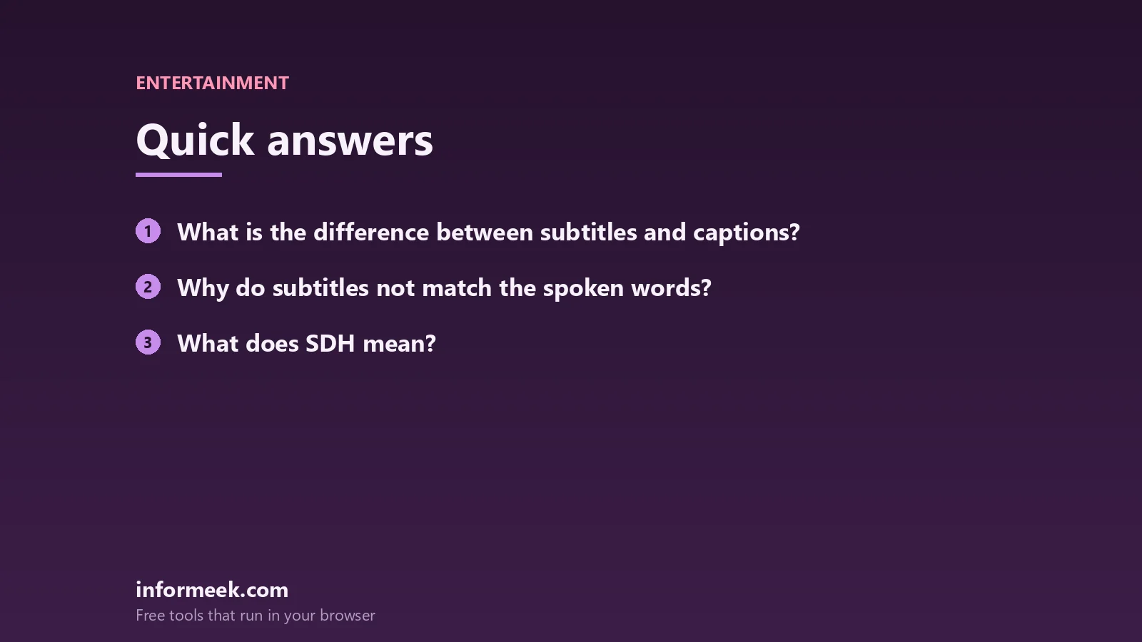 subtitles: quick answers